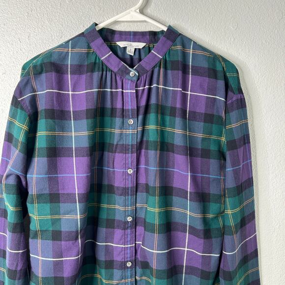 L.L. Bean Signature Plaid Flannel Shirt Small Purple Green Button Up Cotton - Picture 2 of 7